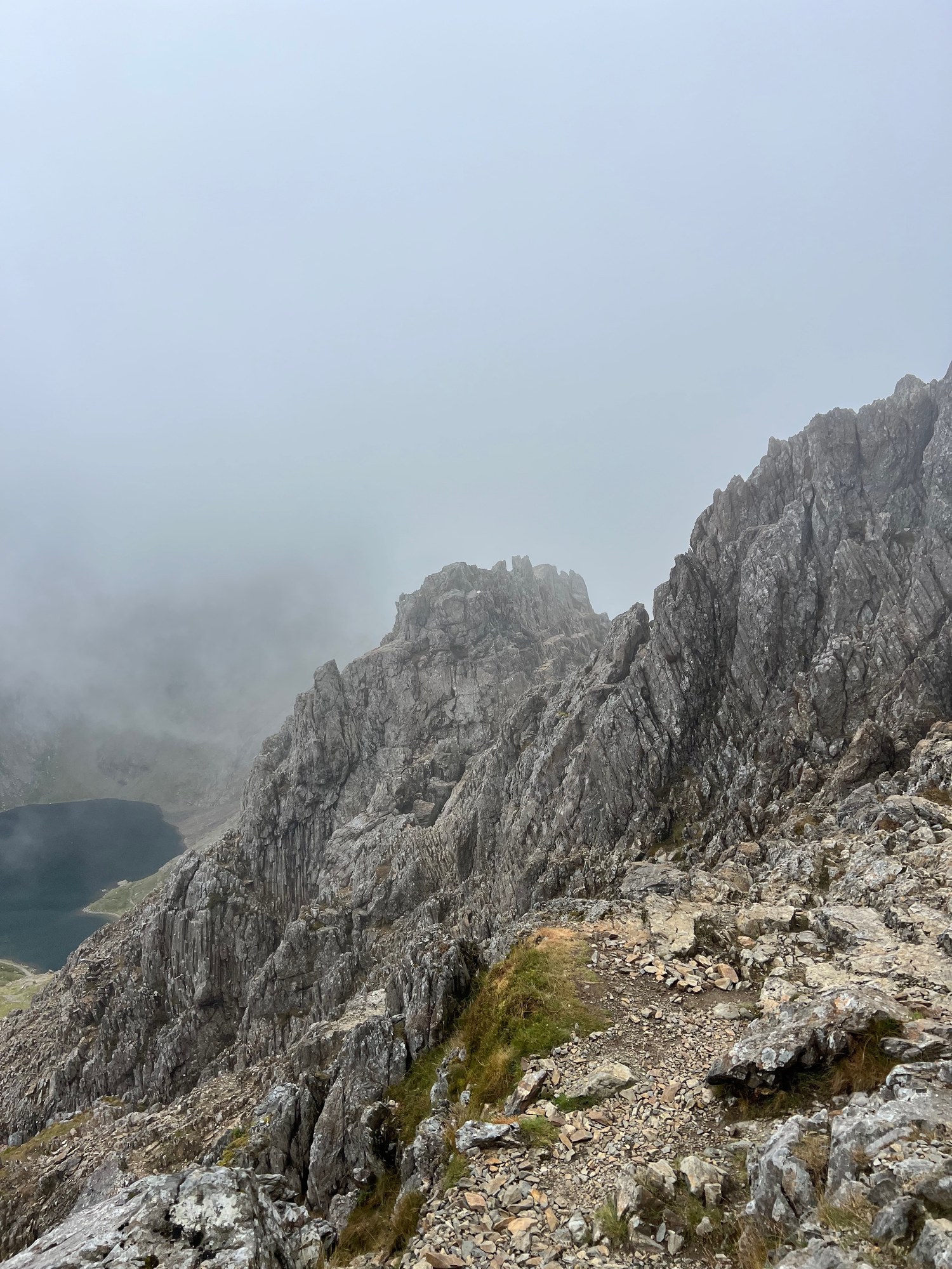 Jagged rock pinnacles rising into mist.